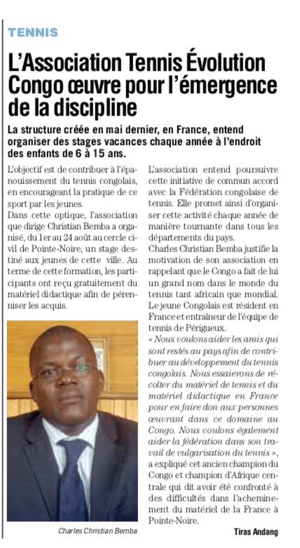 Stage de tennis à Pointe-Noire, 2011